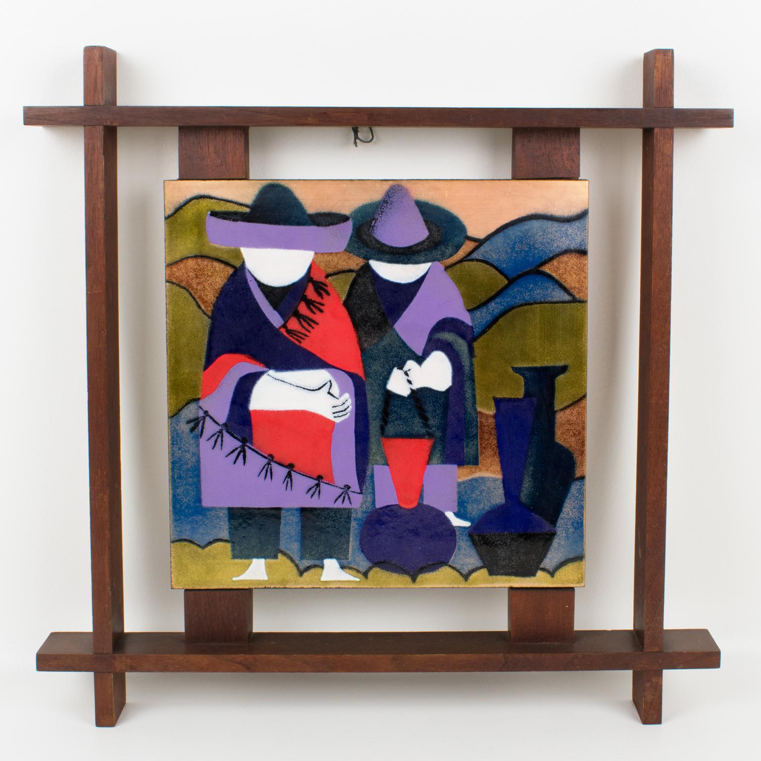 Mid-Century Modern Judith Daner Enamel Artwork Wall Panels Set, the Mexicans, 1950s For Sale