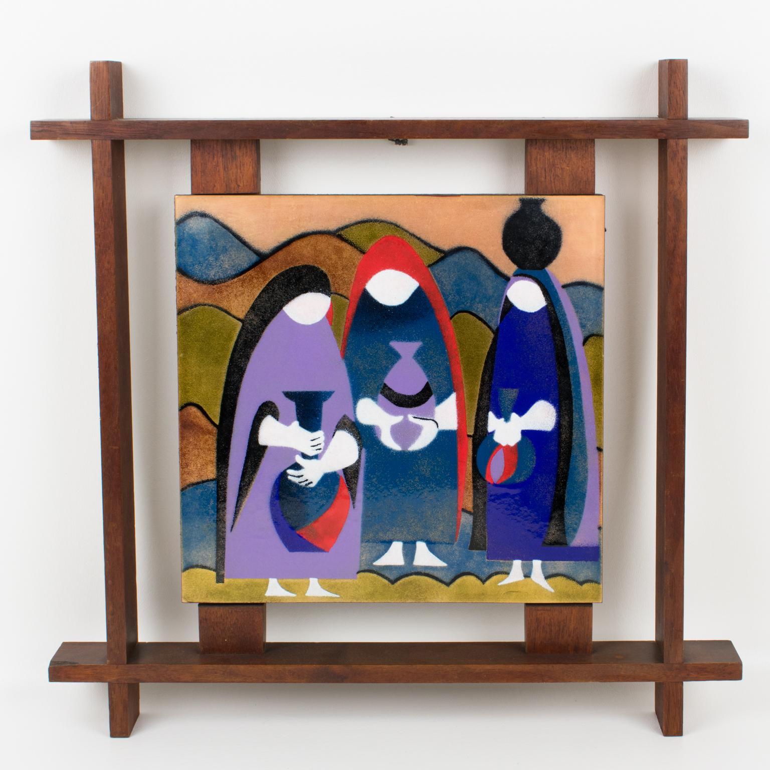 Judith Daner Emaille-Kunstwerk-Wandtafeln-Set, die Mexikaner, 1950er Jahre (amerikanisch) im Angebot