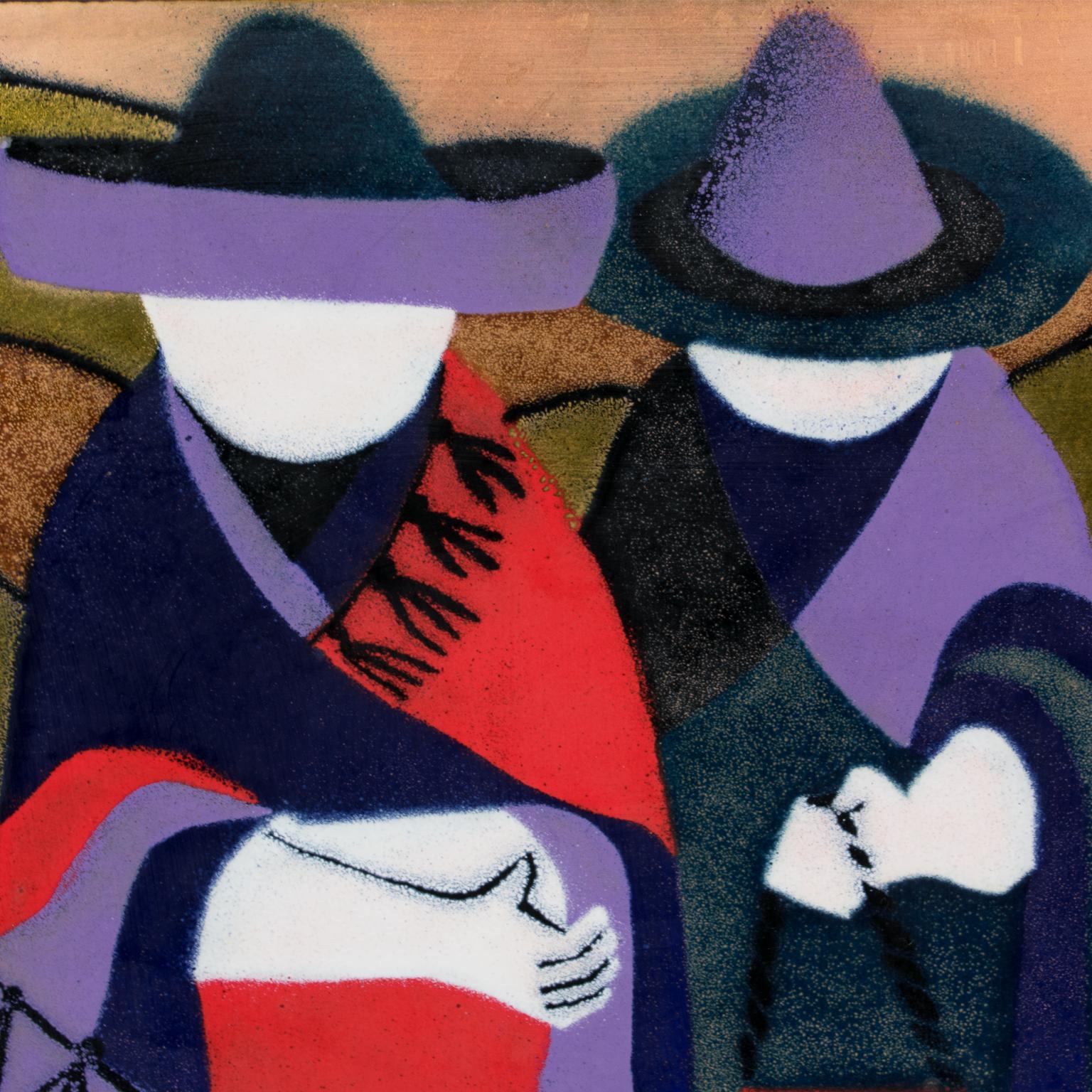 Judith Daner Emaille-Kunstwerk-Wandtafeln-Set, die Mexikaner, 1950er Jahre (Mitte des 20. Jahrhunderts) im Angebot