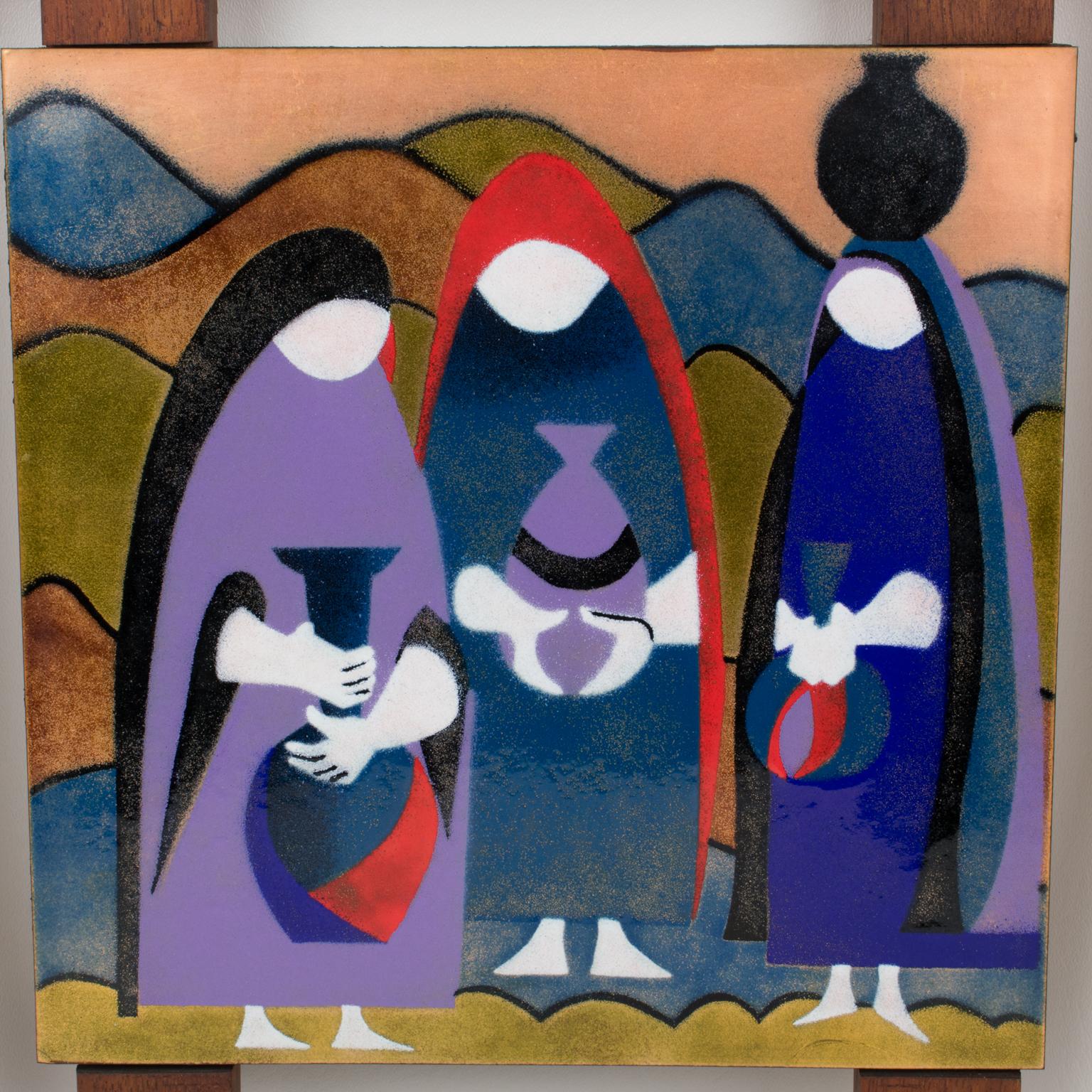 Judith Daner Enamel Artwork Wall Panels Set, the Mexicans, 1950s For Sale 1