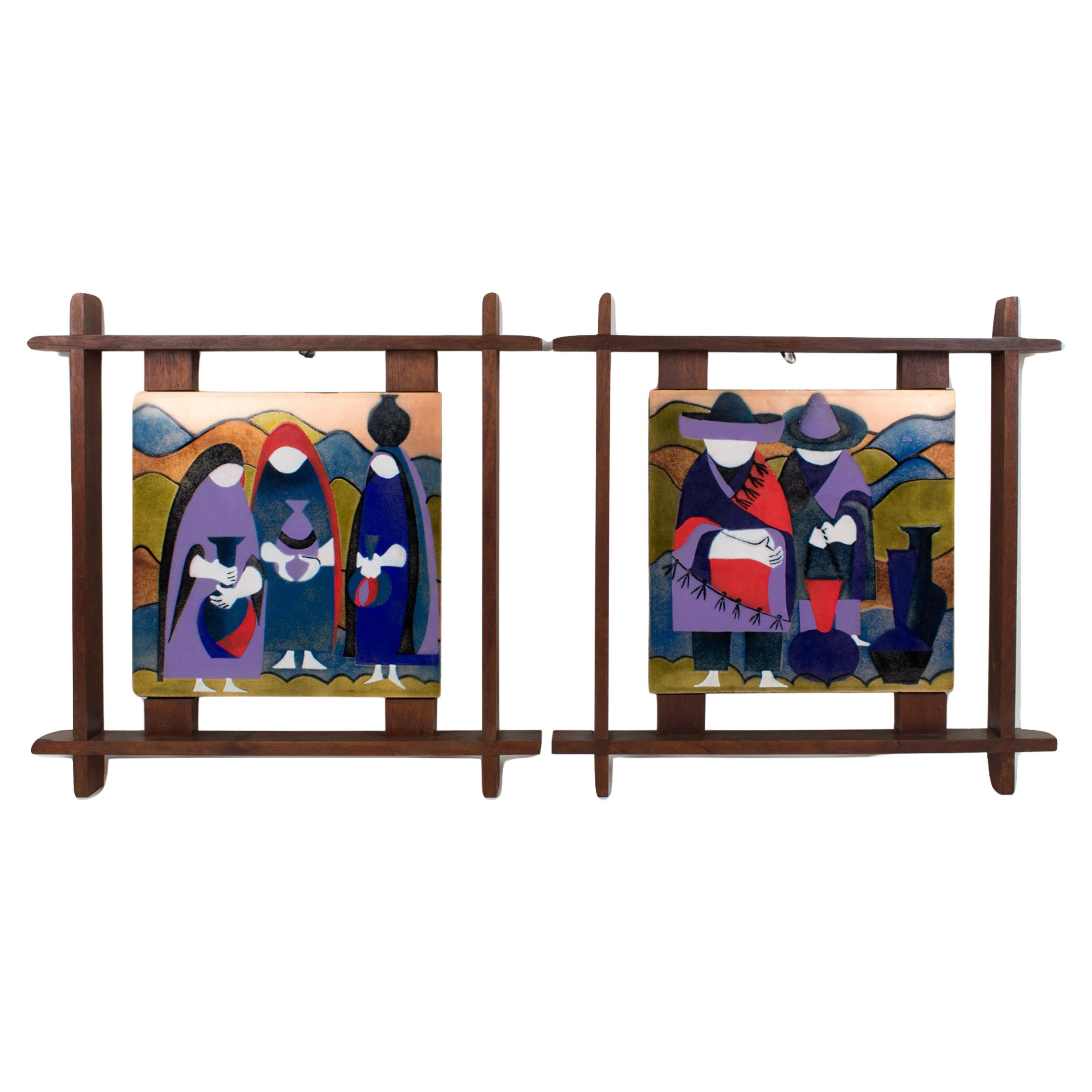 Judith Daner Enamel Artwork Wall Panels Set, the Mexicans, 1950s