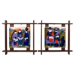 Used Judith Daner Enamel Artwork Wall Panels Set, the Mexicans, 1950s