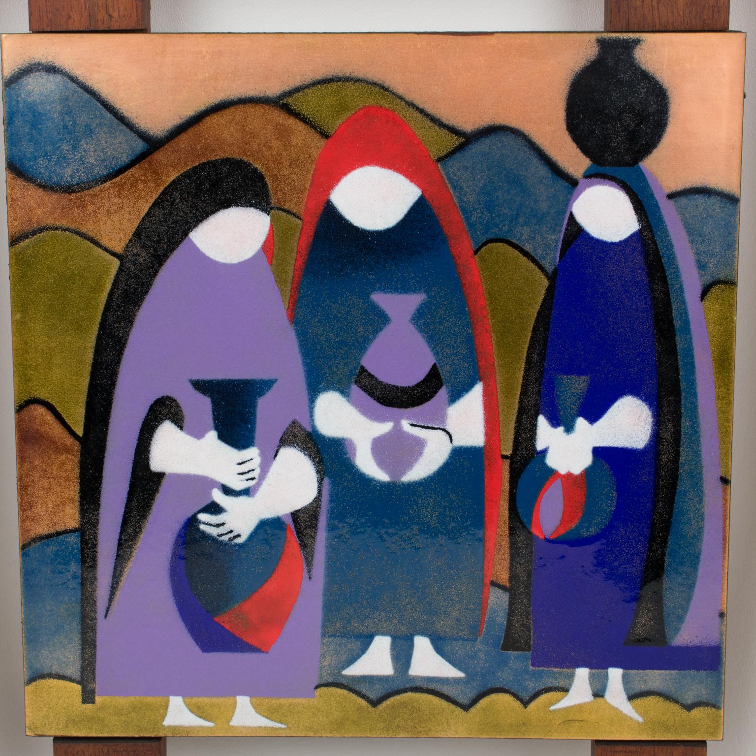 Judith Daner Enamel Artwork Wall Panels, the Mexicans 1950s im Angebot 5