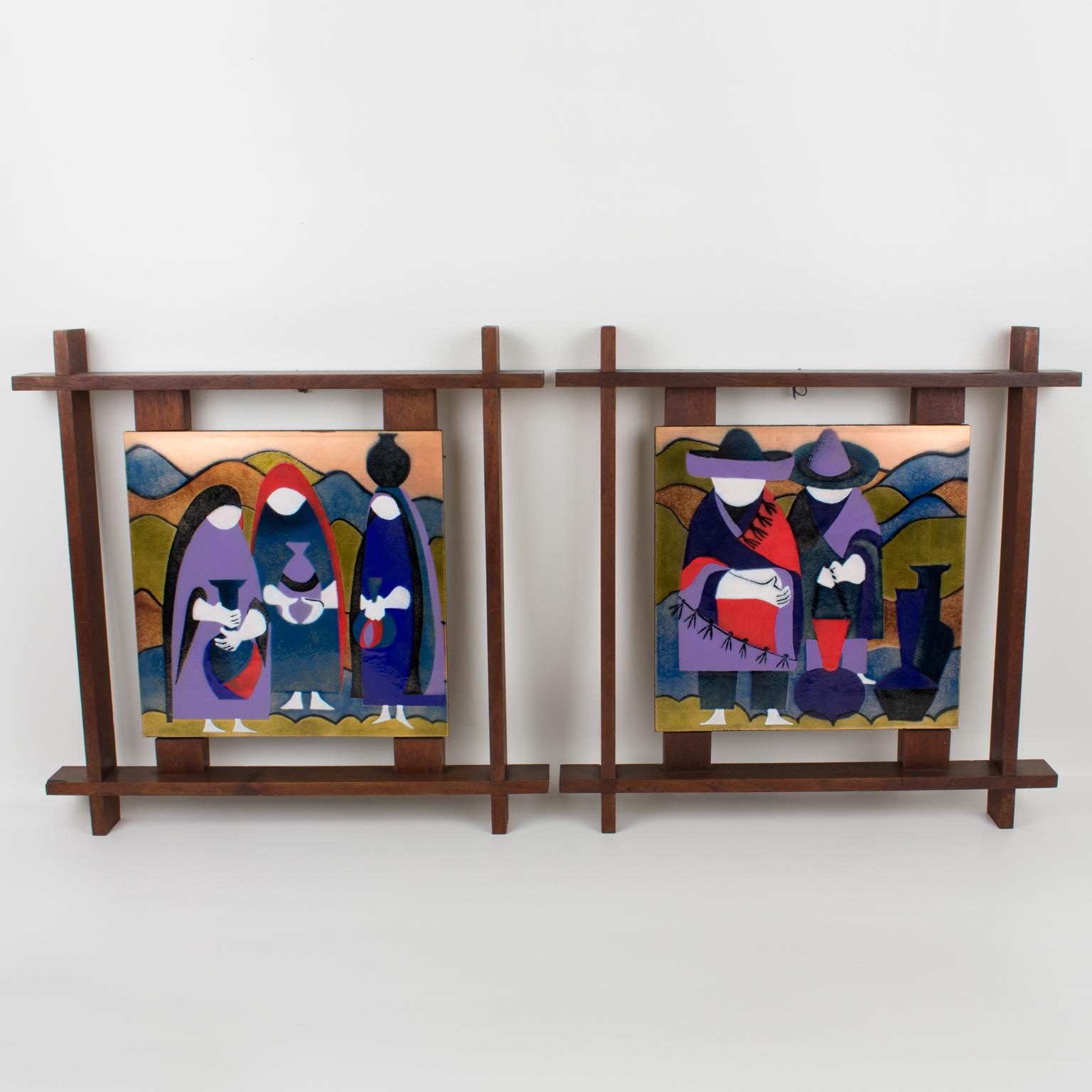 Judith Daner Enamel Artwork Wall Panels, the Mexicans 1950s im Angebot 9