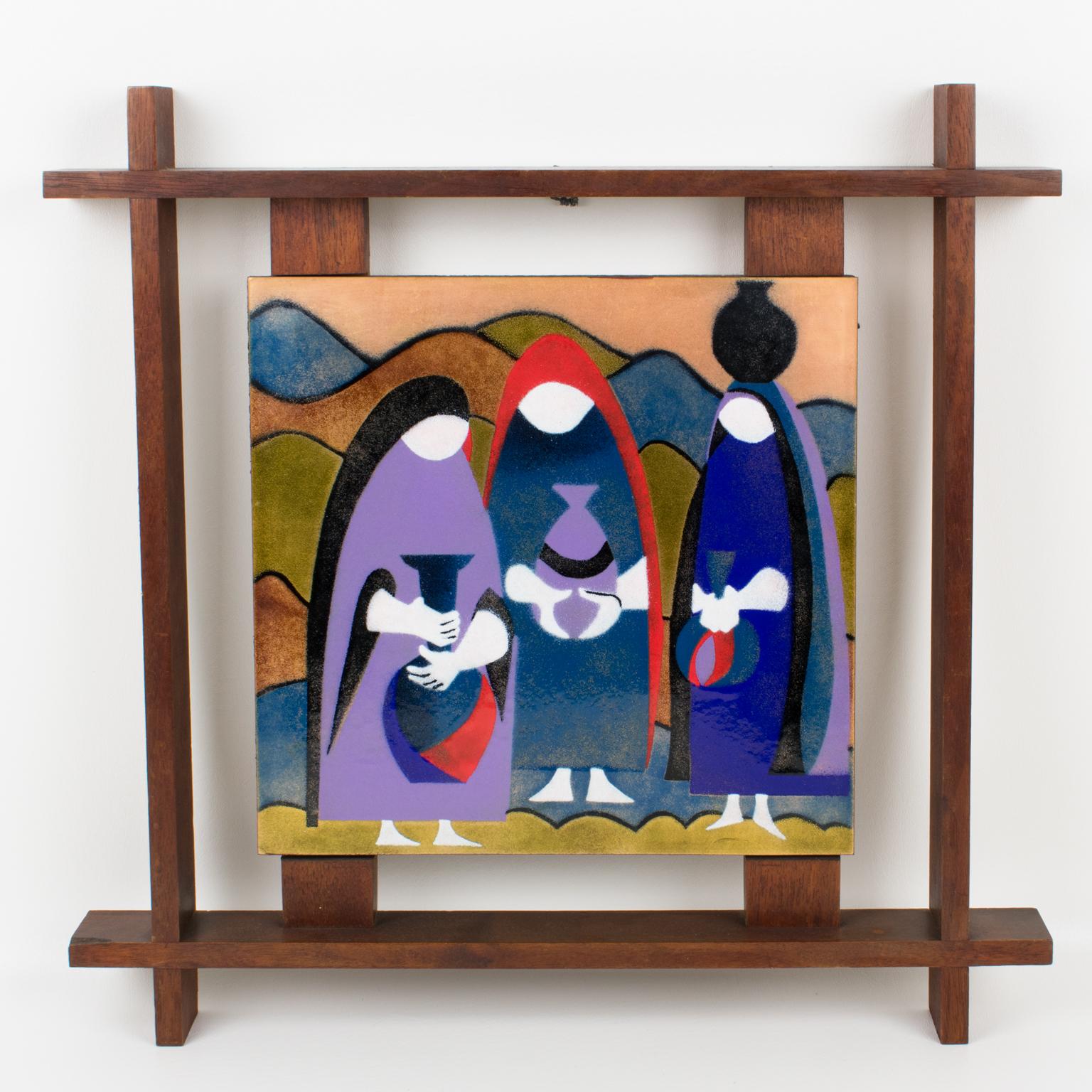 Judith Daner Enamel Artwork Wall Panels, the Mexicans 1950s im Angebot 2