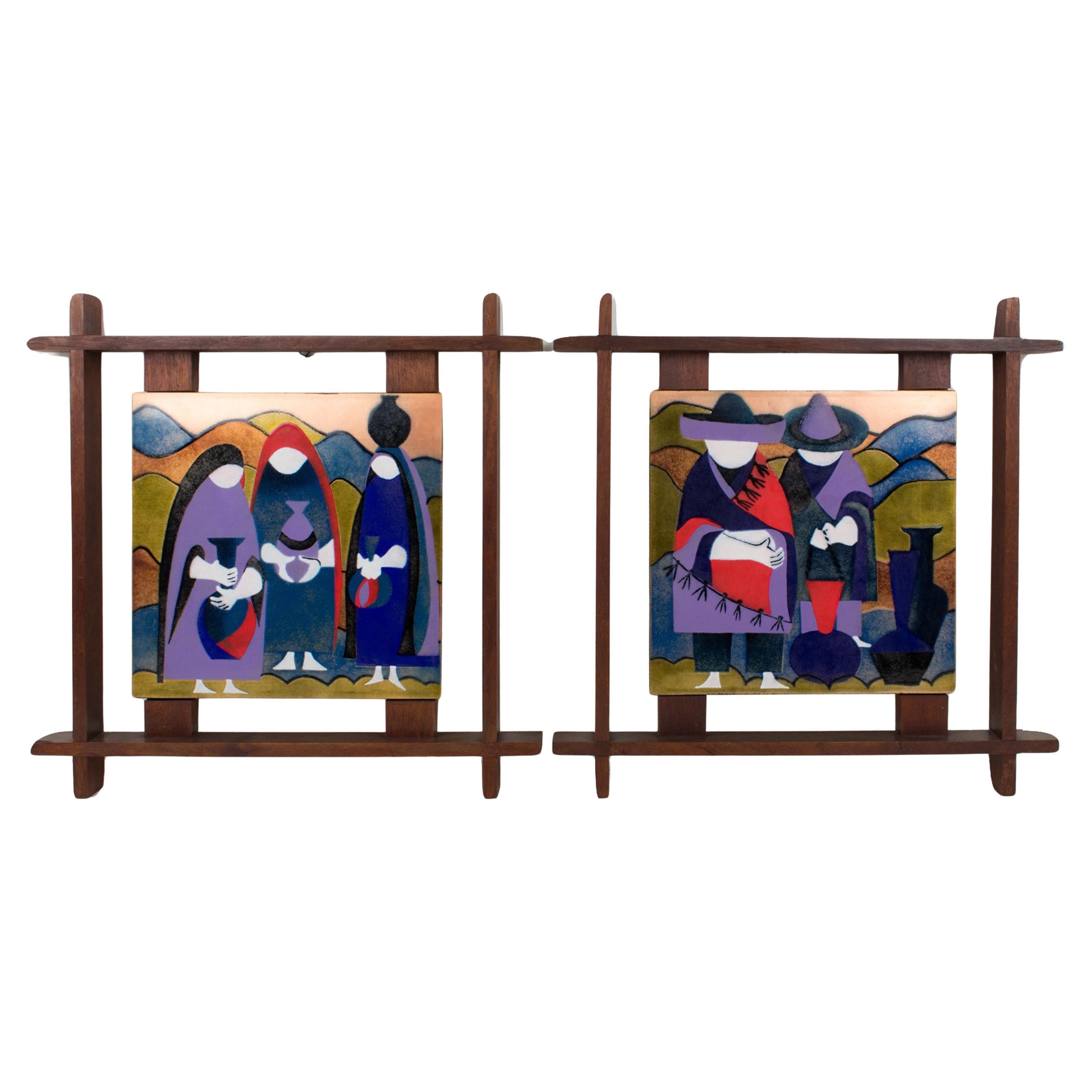 Judith Daner Enamel Artwork Wall Panels, the Mexicans 1950s