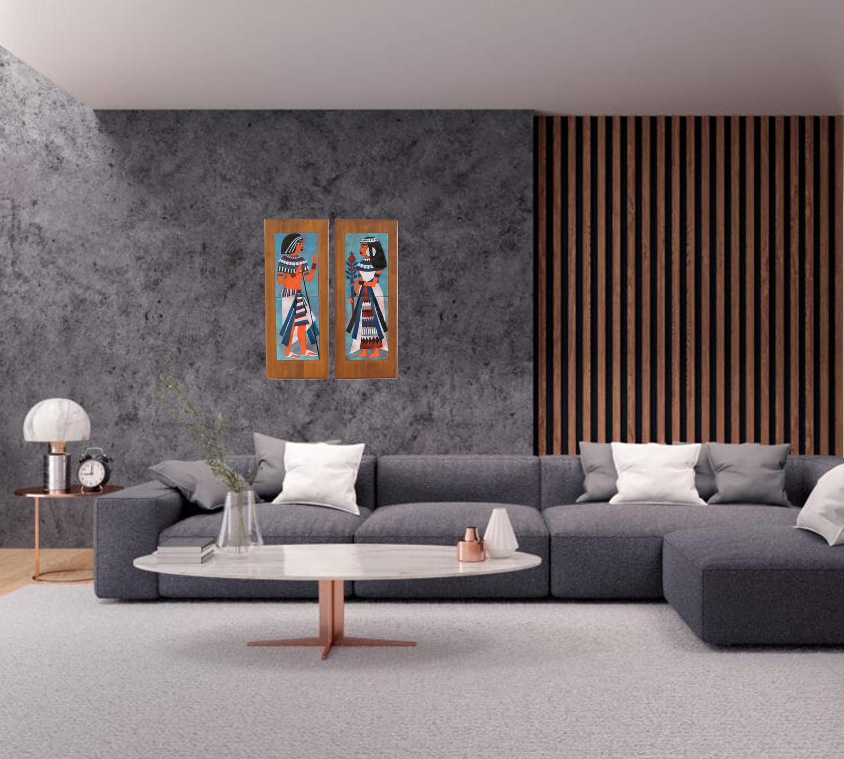 Judith Daner - Panneau mural d'art en émail sur cuivre - Égyptiens, une paire en vente 7