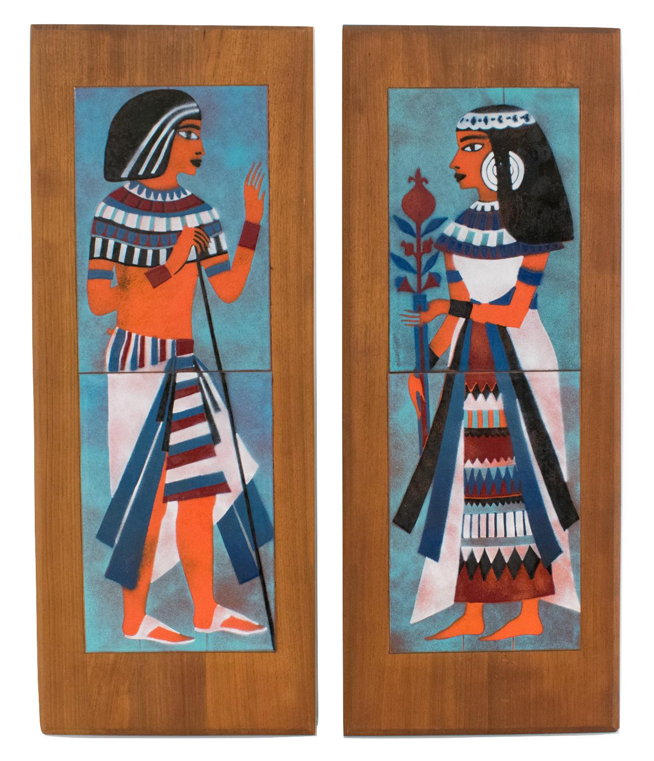 Judith Daner Enamel on Copper Artwork Wall Panel Egyptians, a pair For Sale 9