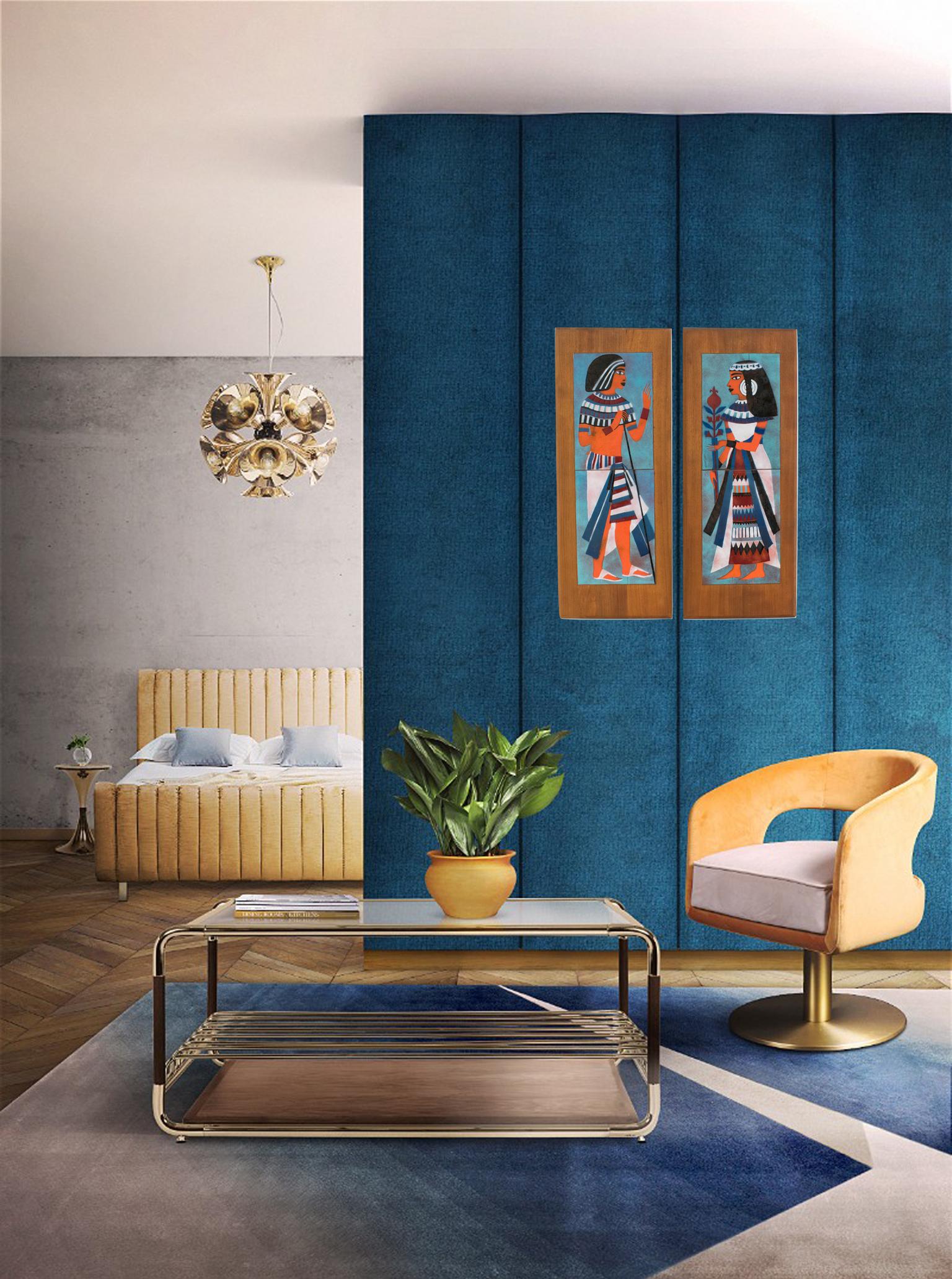 Judith Daner - Panneau mural d'art en émail sur cuivre - Égyptiens, une paire en vente 9