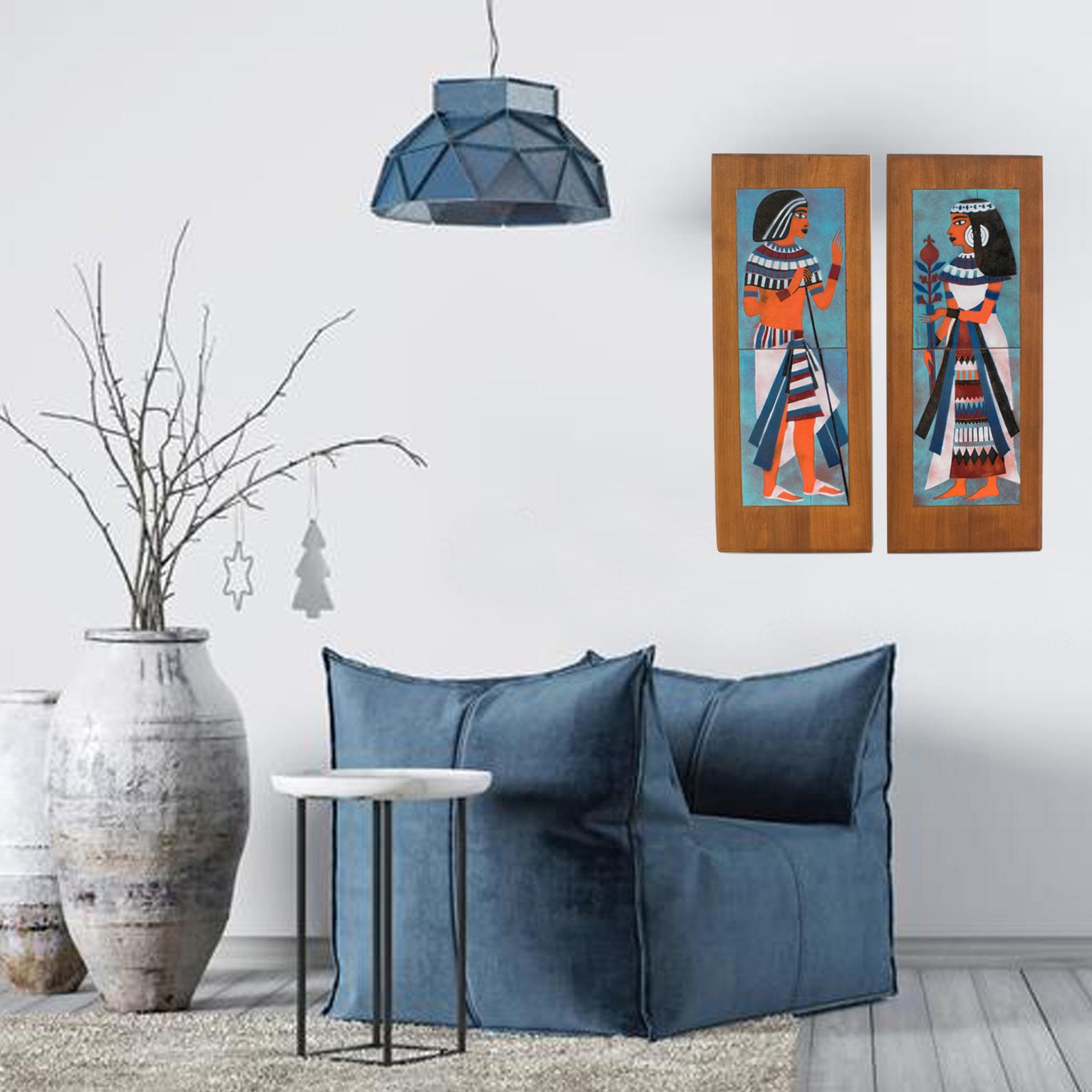 Judith Daner - Panneau mural d'art en émail sur cuivre - Égyptiens, une paire en vente 10