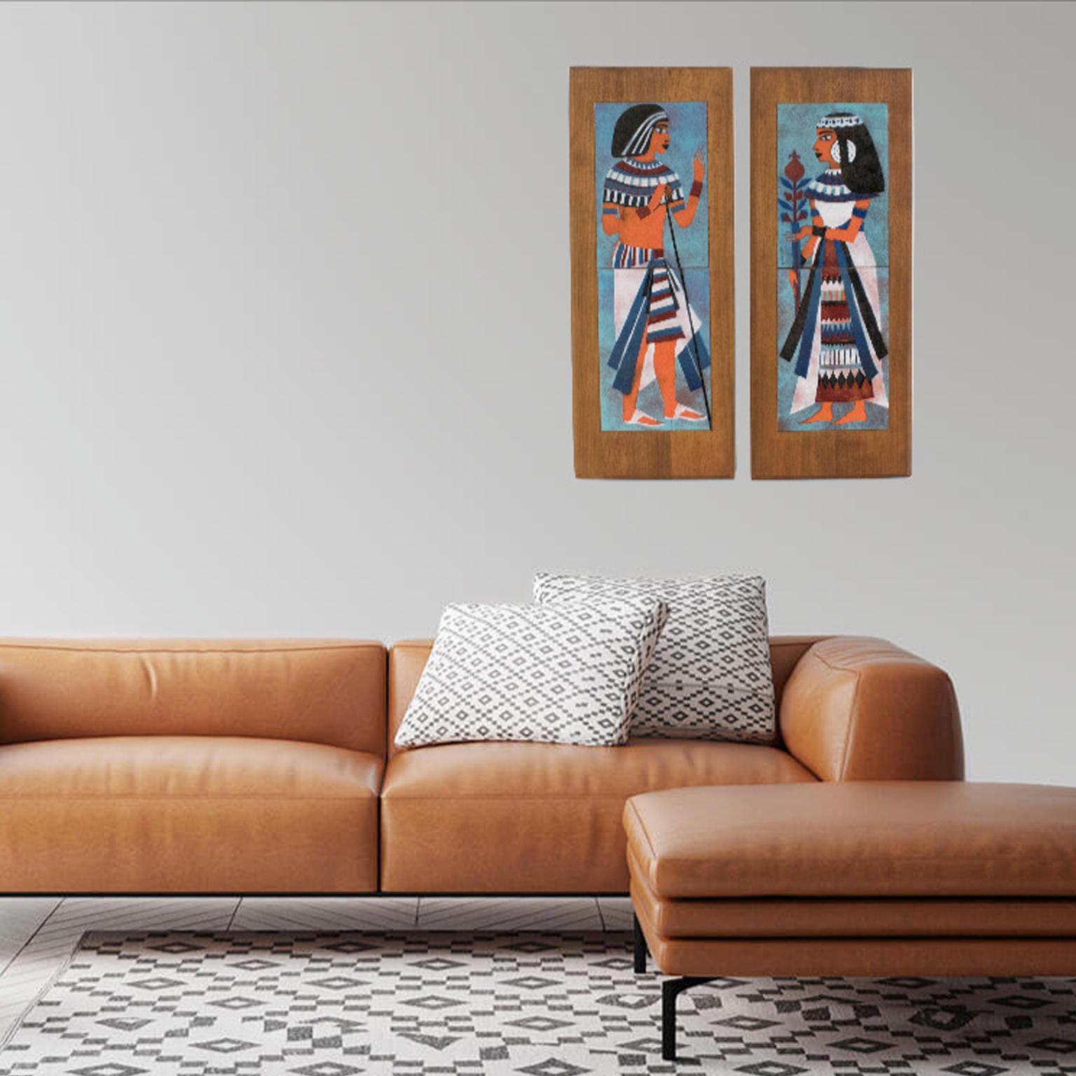 Judith Daner Enamel on Copper Artwork Wall Panel Egyptians, a pair For Sale 11