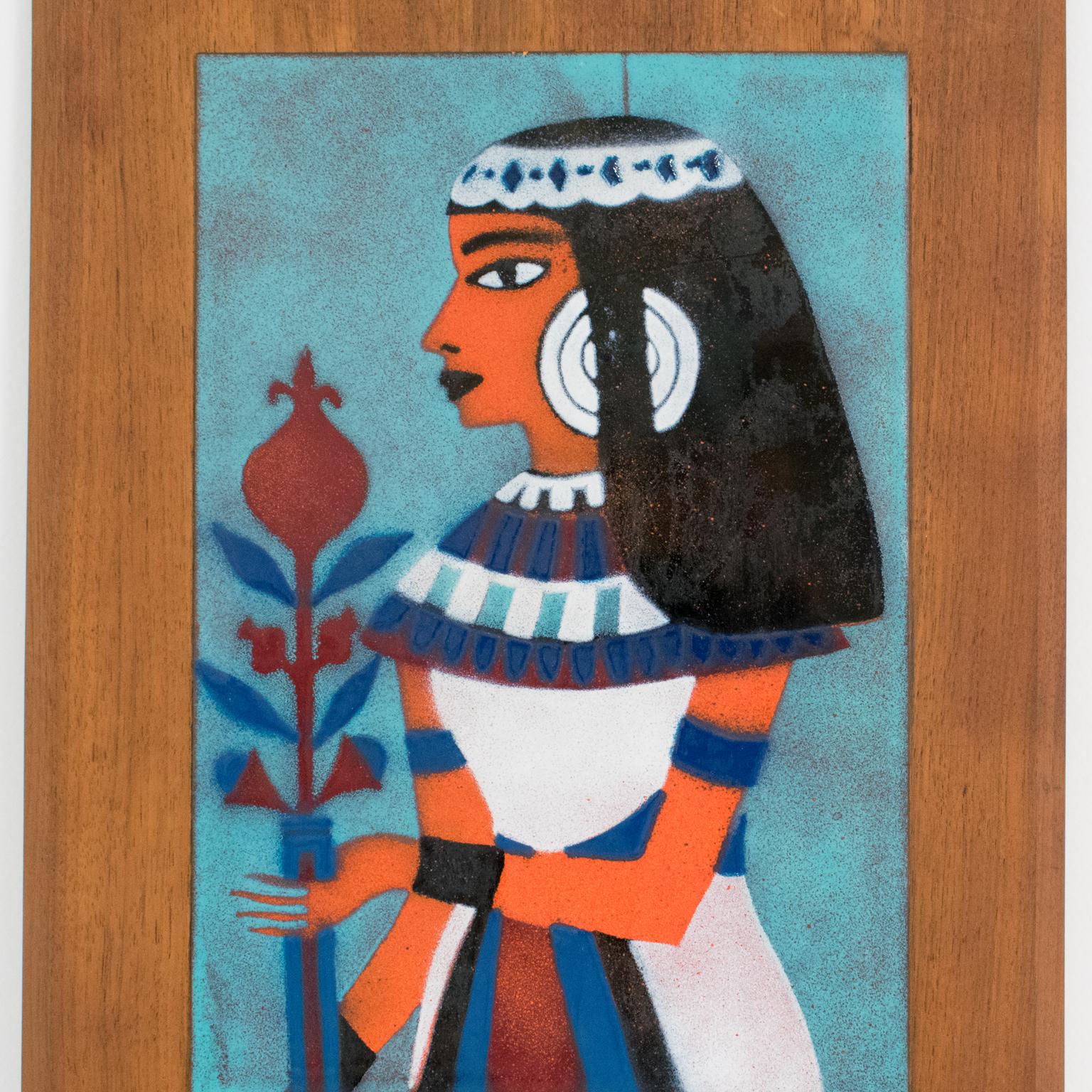 Judith Daner Enamel on Copper Artwork Wall Panel Egyptians, a pair In Excellent Condition For Sale In Atlanta, GA