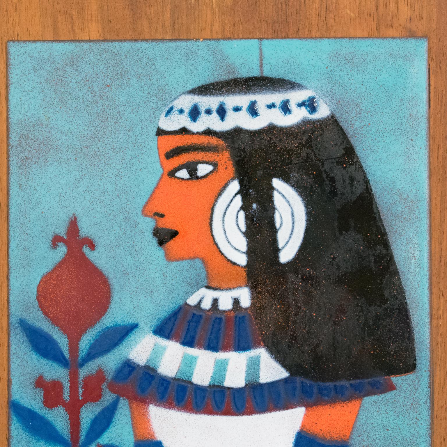 Mid-20th Century Judith Daner Enamel on Copper Artwork Wall Panel Egyptians, a pair For Sale