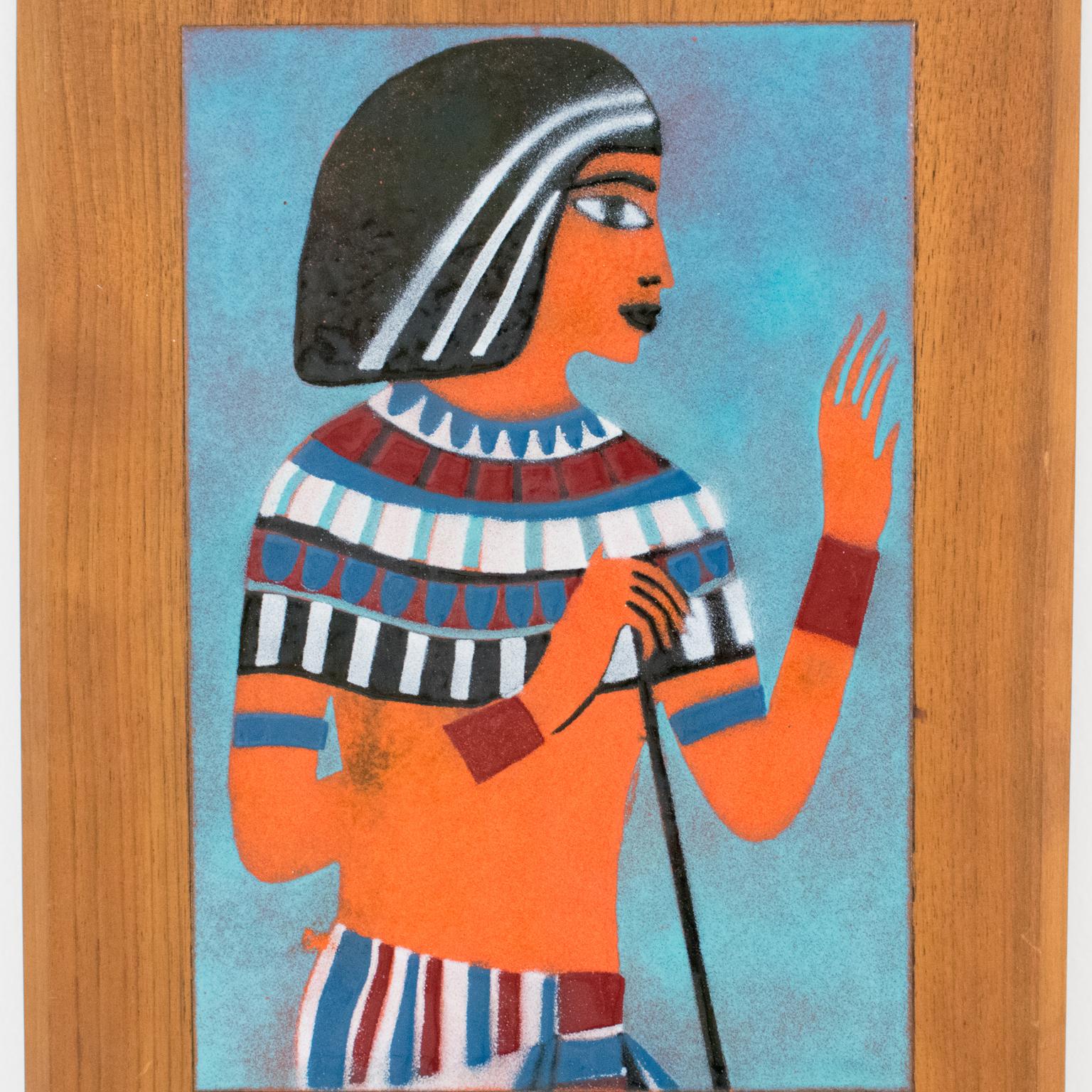 Judith Daner Enamel on Copper Artwork Wall Panel Egyptians, a pair For Sale 1