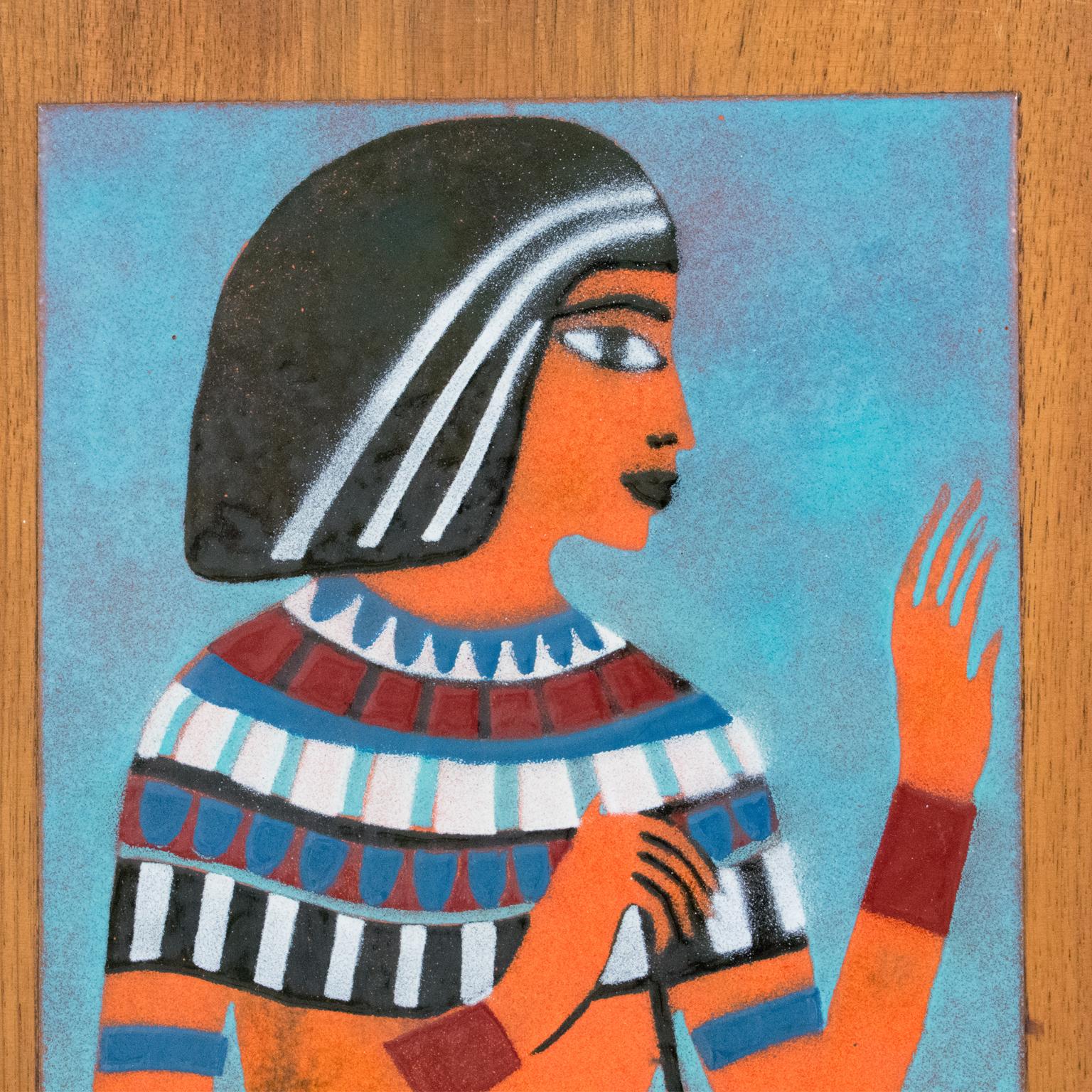 Metal Judith Daner Enamel on Copper Artwork Wall Panel Egyptians, a pair