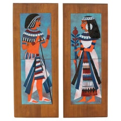 Judith Daner Enamel on Copper Artwork Wall Panel Egyptians, a pair