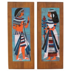 Judith Daner Enamel on Copper Artwork Wall Panel Egyptians, a pair