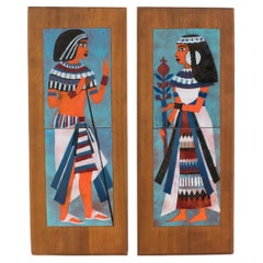 Judith Daner Mid-Century Enamel on Copper Artwork Wall Panel Egyptians, a pair
