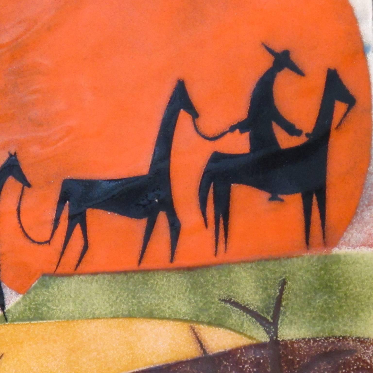 Judith Daner Mid-Century Enamel on Copper Artwork Wall Panel Horses on the Trail In Excellent Condition In Atlanta, GA