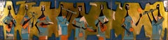 Judith Danner Mid Century Modern Musicians Enamel Over Copper Wall Art on Walnut