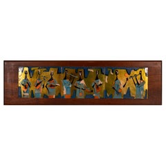 Judith Danner Mid Century Modern Musicians Enamel Over Copper Wall Art on Walnut