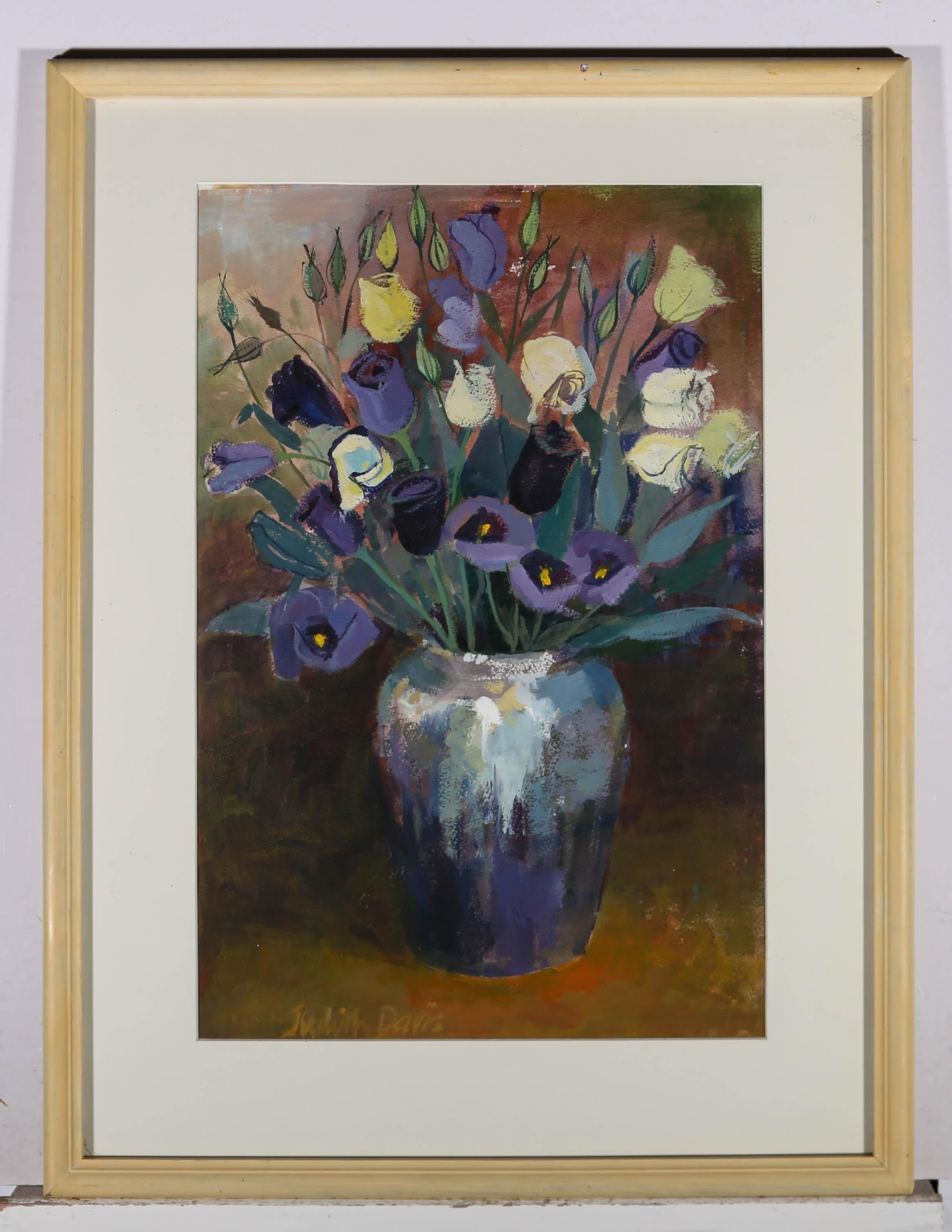 Judith Davis - Acrílico Contemporáneo, Jarrón de Lisianthus en venta 2