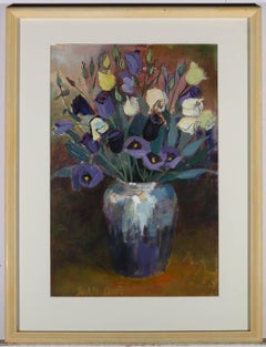 Judith Davis - Contemporary Acrylic, Vase of Lisianthus
