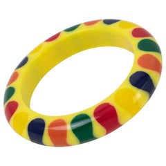 Judith Evans Yellow and Multicolor Lucite Resin Gumdrop Bowtie Bracelet Bangle