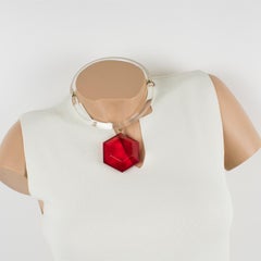 Judith Hendler Acrylic Lucite Neck Ring Necklace with Red Pendant