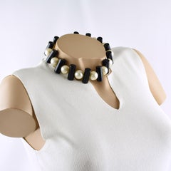 Judith Hendler Black and Pearl Lucite Choker Necklace