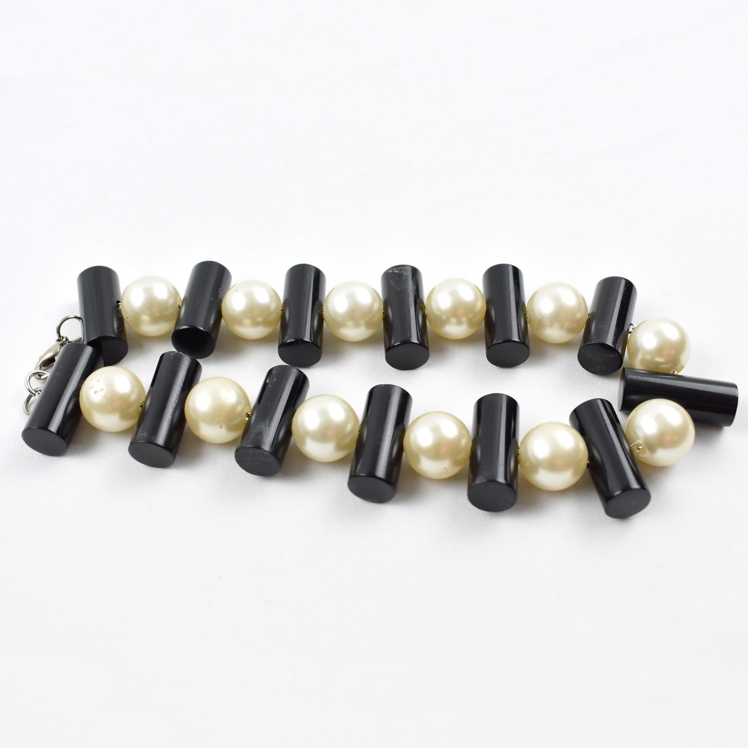 Judith Hendler Black and Pearl Lucite Choker Necklace 2