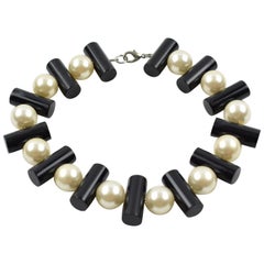 Judith Hendler Black and Pearl Lucite Choker Necklace