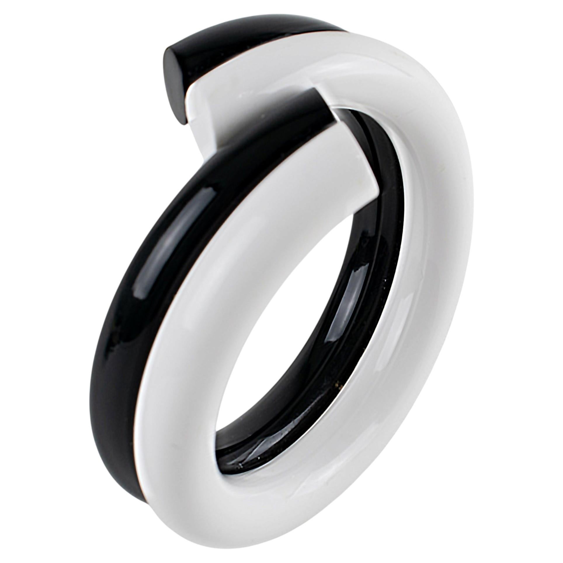 Judith Hendler Black and White Acrylic Bypass Bracelet Bangle