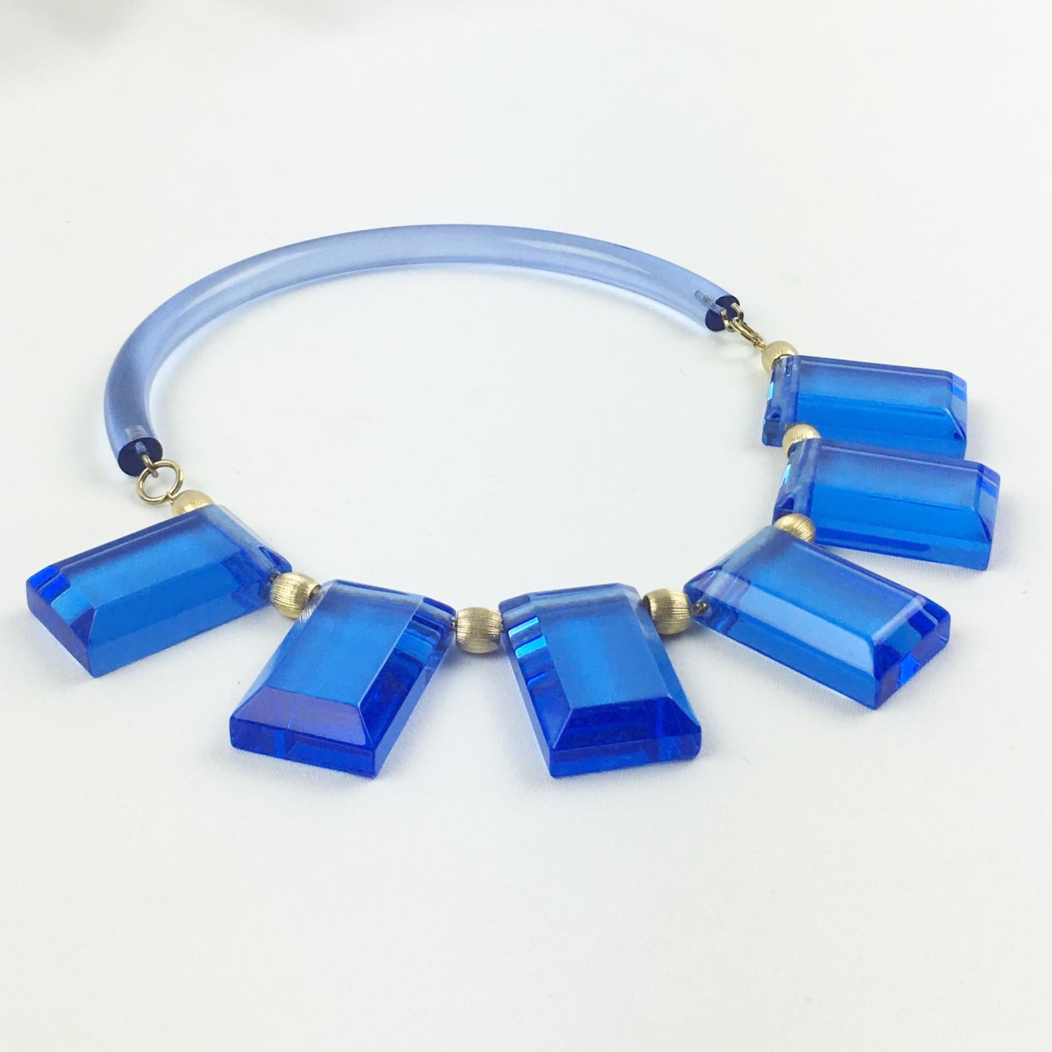 Women's or Men's Judith Hendler Blue Acrylic Lucite Neck Ring Necklace