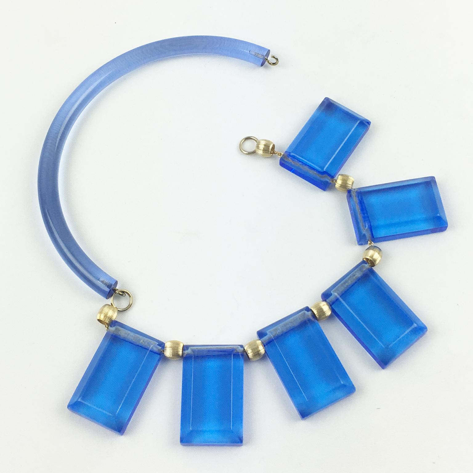 Judith Hendler Blue Acrylic Lucite Neck Ring Necklace 1