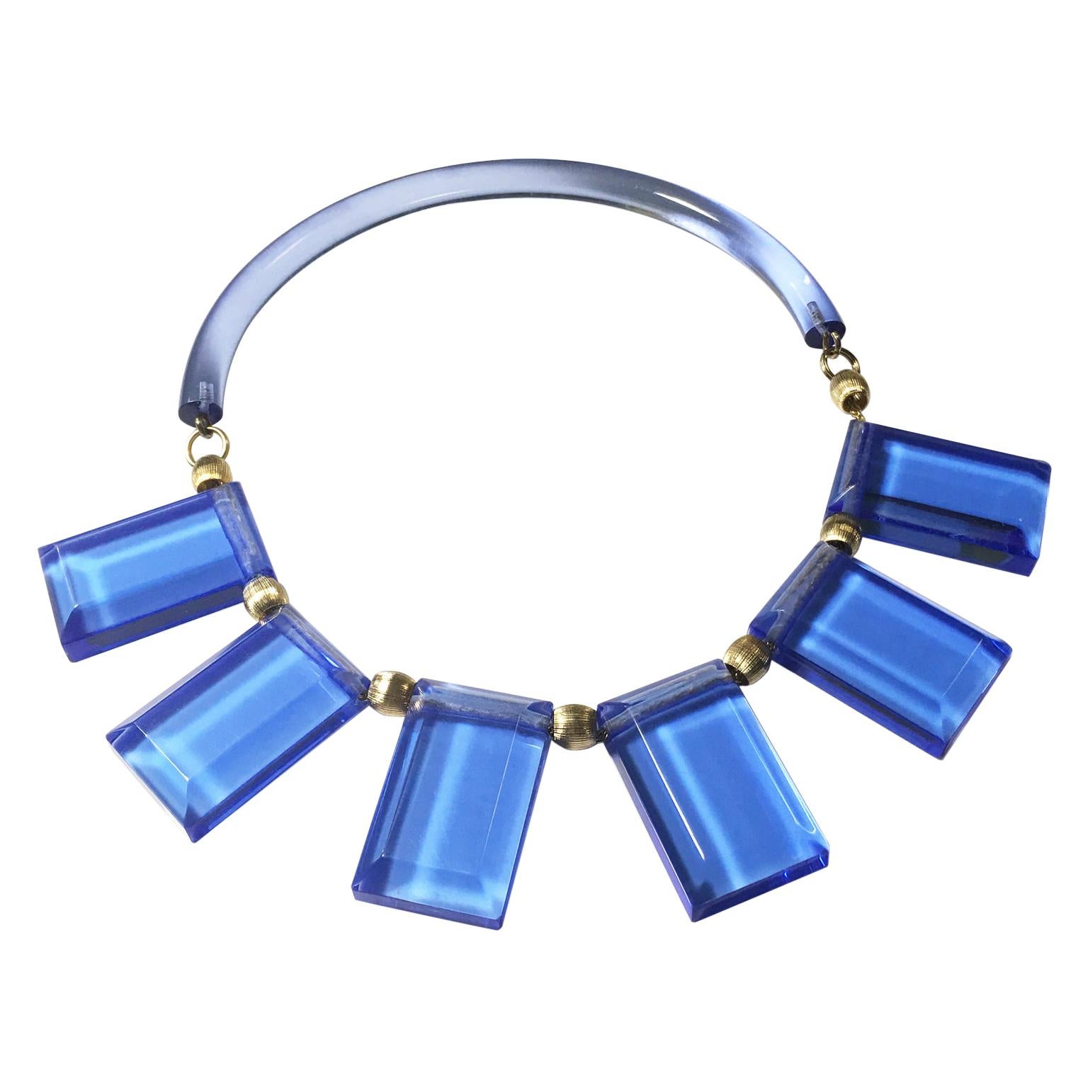 Judith Hendler Blue Acrylic Lucite Neck Ring Necklace