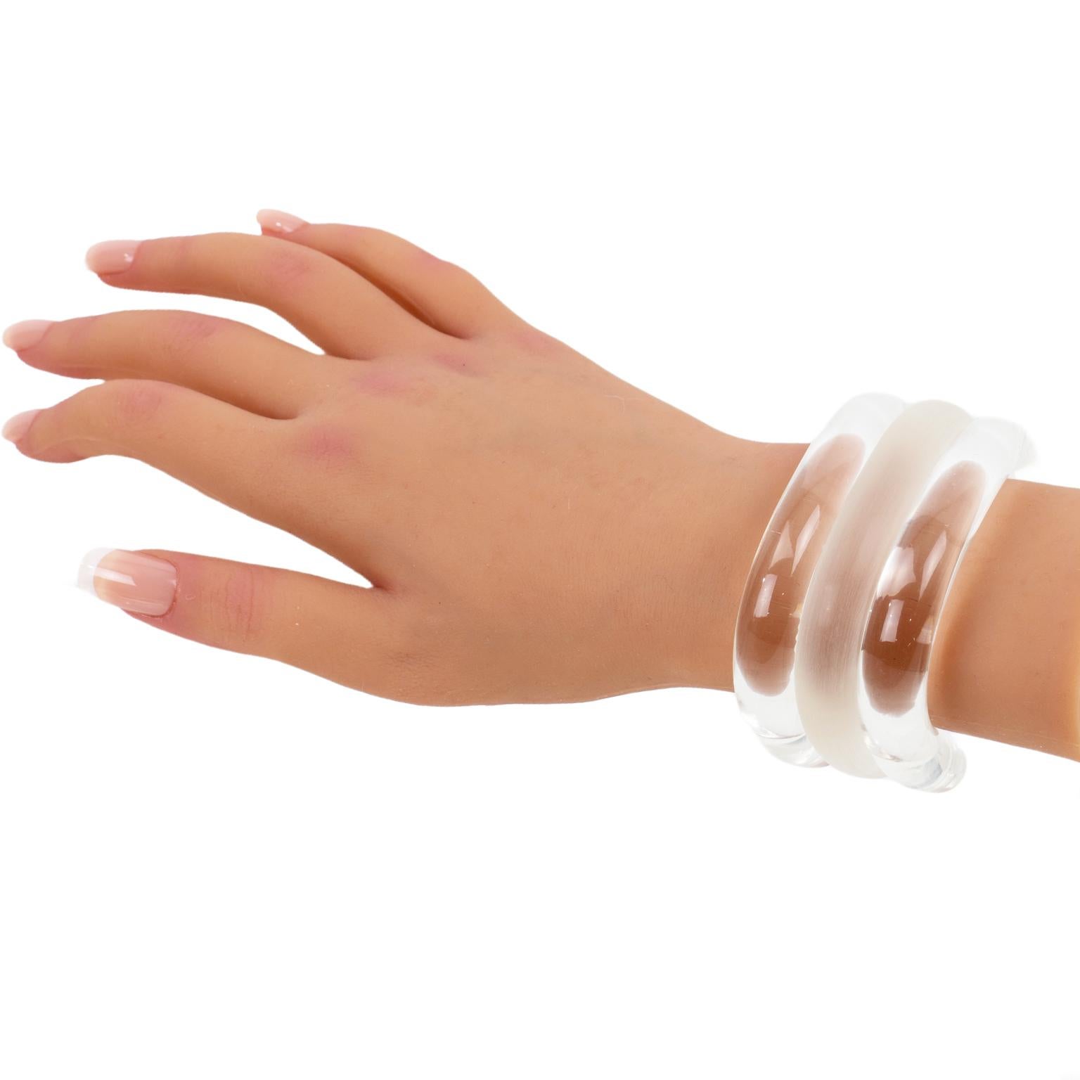 Judith Hendler Clear and Frosted Acrylic Cuff Bracelet For Sale 7