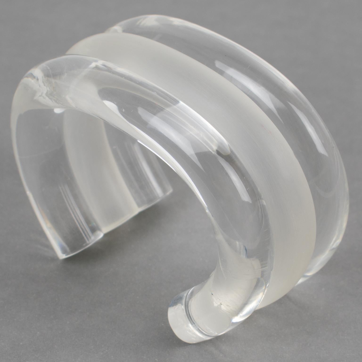 Women's Judith Hendler Clear and Frosted Acrylic Cuff Bracelet For Sale