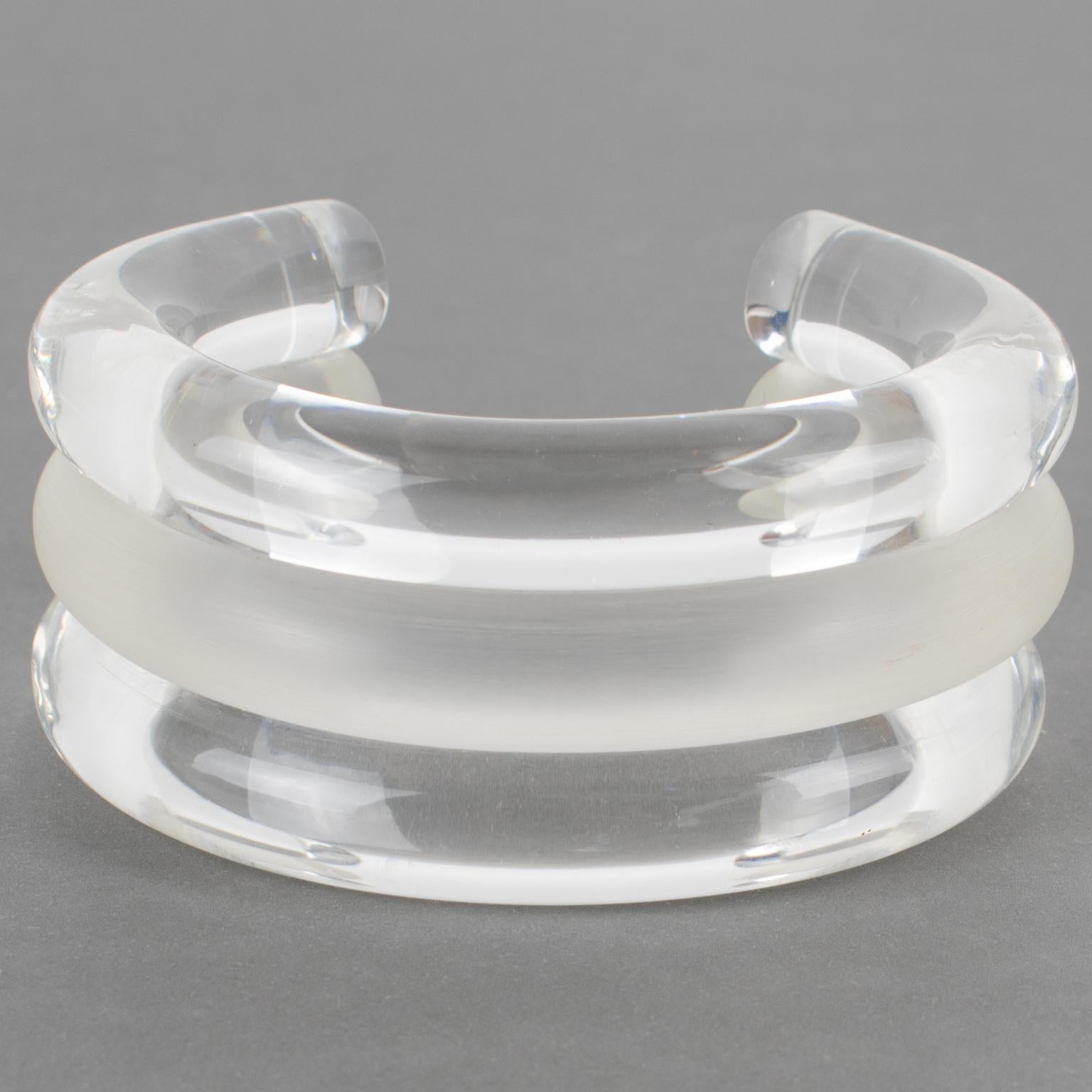 Judith Hendler Clear and Frosted Acrylic Cuff Bracelet For Sale 4