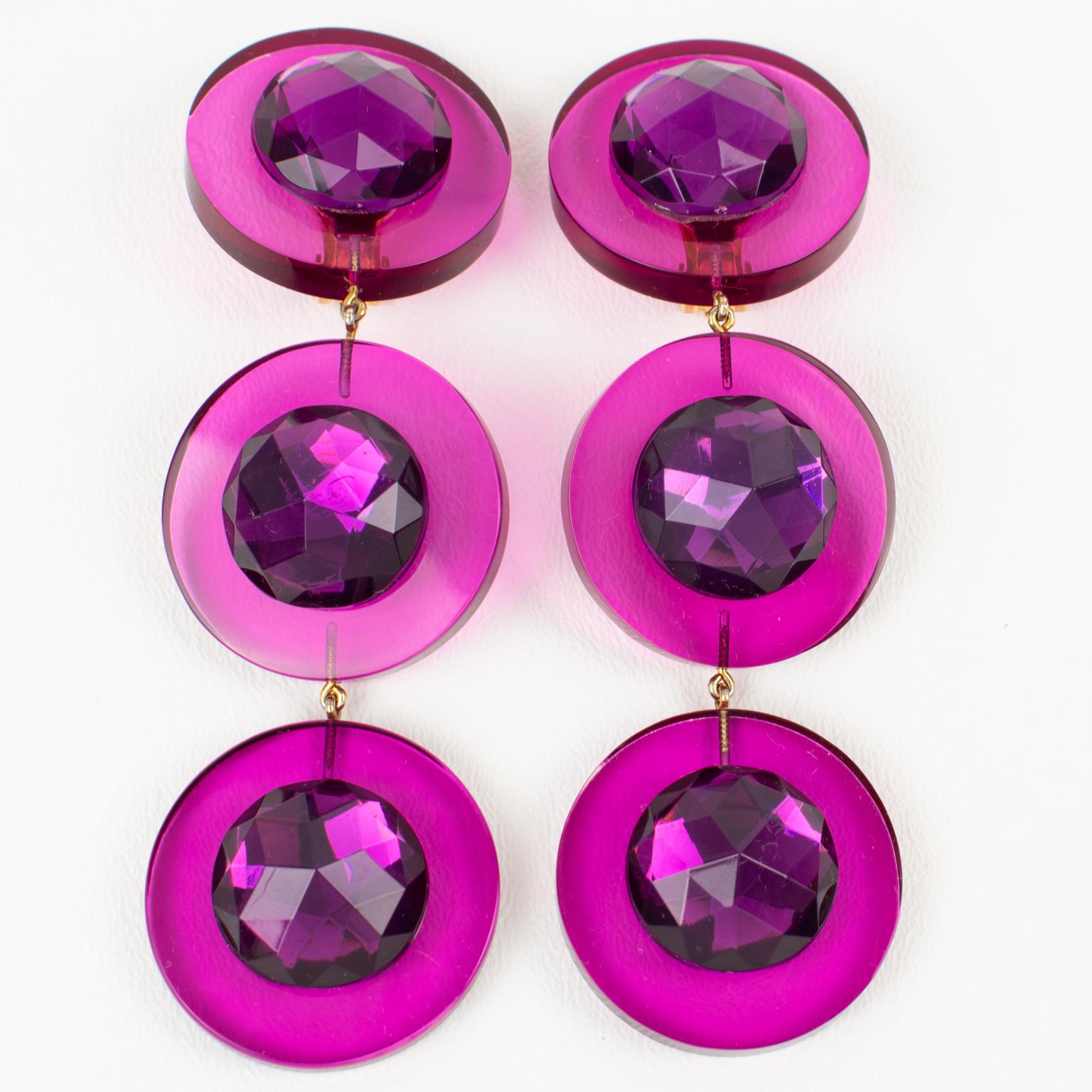 Modern Judith Hendler Magenta Plexiglass Earrings For Sale