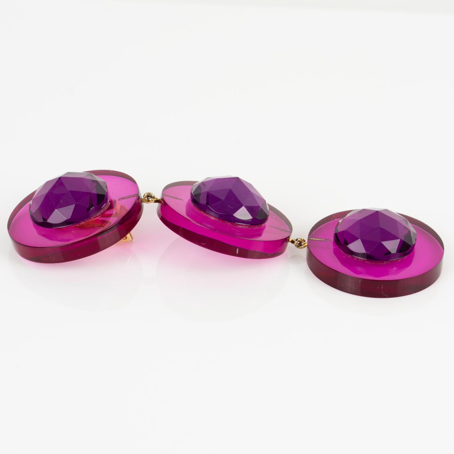 Women's or Men's Judith Hendler Magenta Plexiglass Earrings For Sale