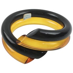 Judith Hendler Orange Black Lucite Acrylic Coiled Bracelet Bangle