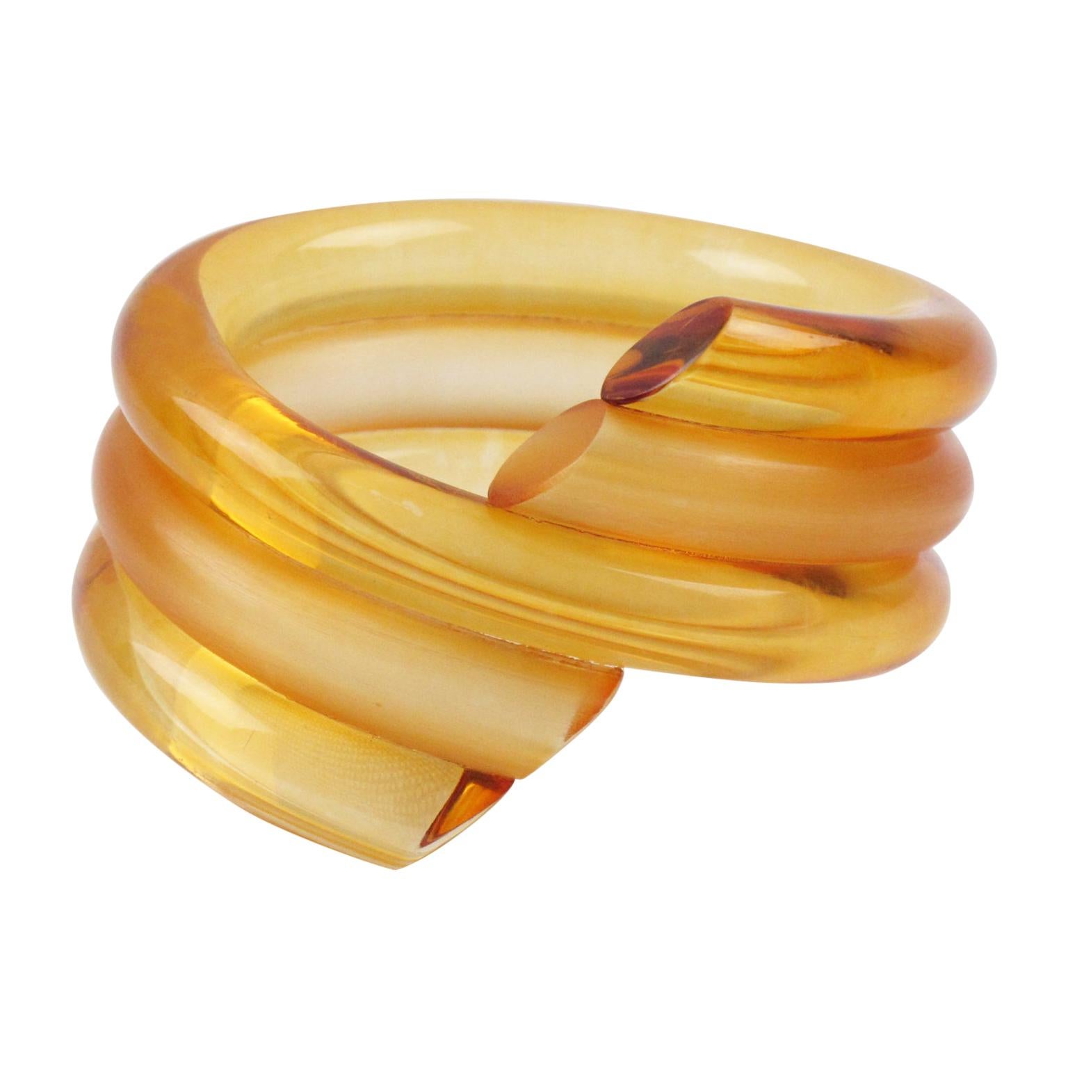 Judith Hendler Orange Lucite Coiled Bracelet Bangle