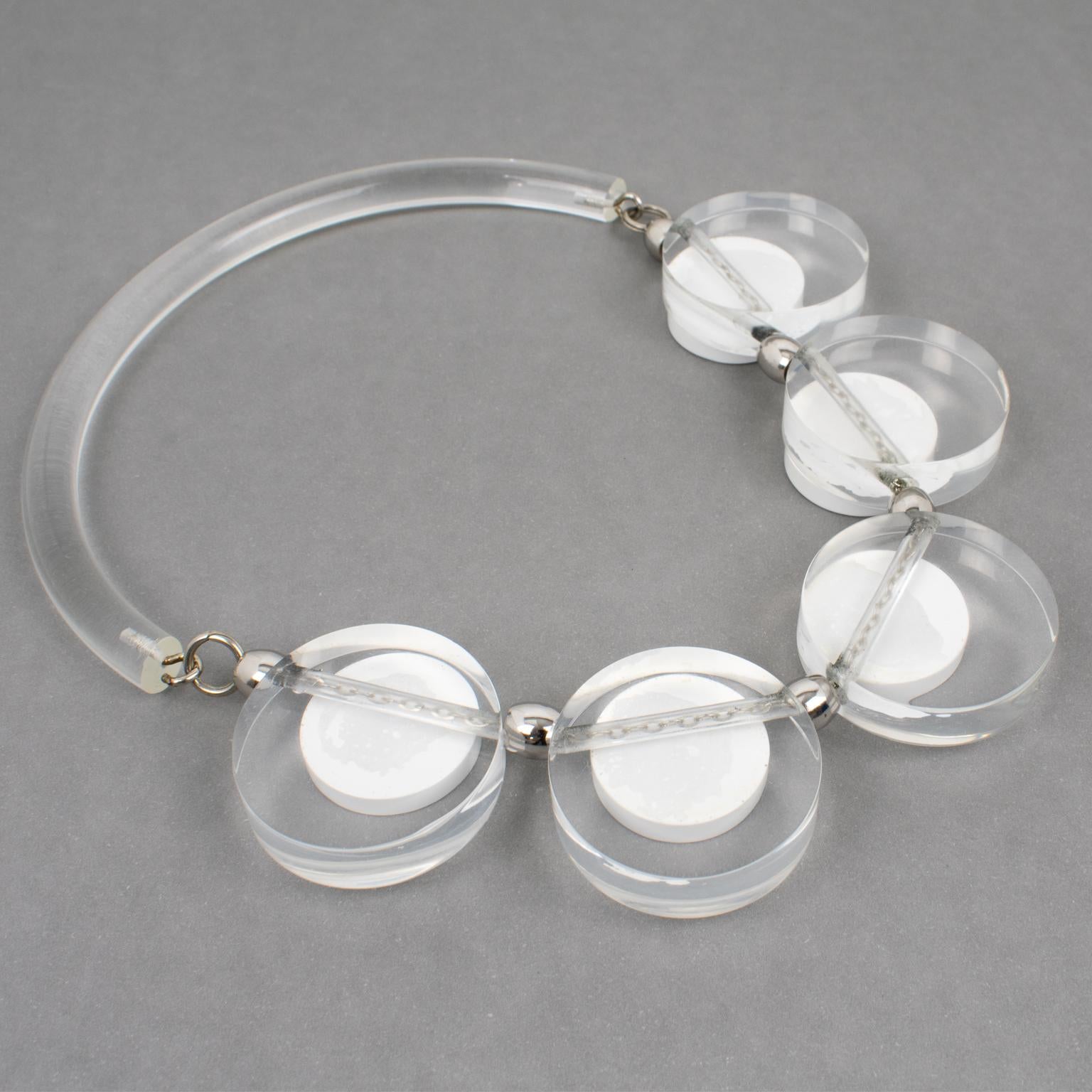Judith Hendler Transparnt and White Acrylic Lucite Neck Ring Necklace For Sale 5