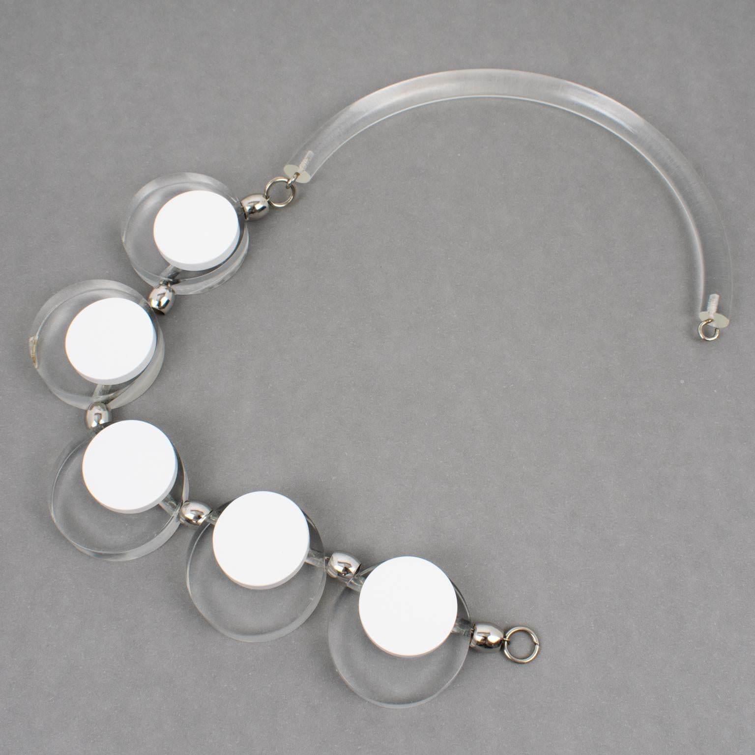 Women's or Men's Judith Hendler Transparnt and White Acrylic Lucite Neck Ring Necklace For Sale