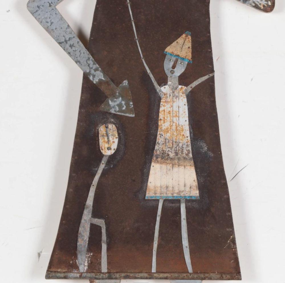 Many Directions-Wall sculpture-found metal collage of woman & children - Contemporary Sculpture by Judith Hoyt