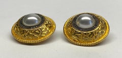 Judith Jack 1980s Gold with Sterling Silver Large Button Earrings