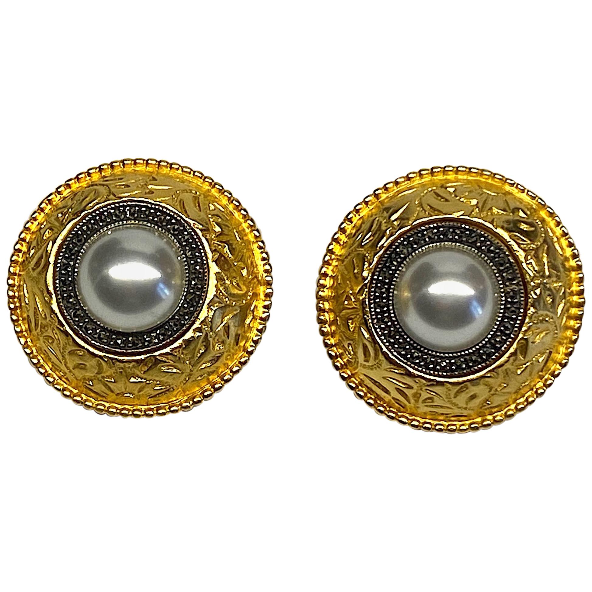 Judith Jack 1980s Gold with Sterling Silver Large Button Earrings
