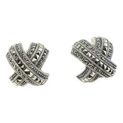 Vintage Judith Jack Marcasite Sterling Silver Criss Cross Earrings