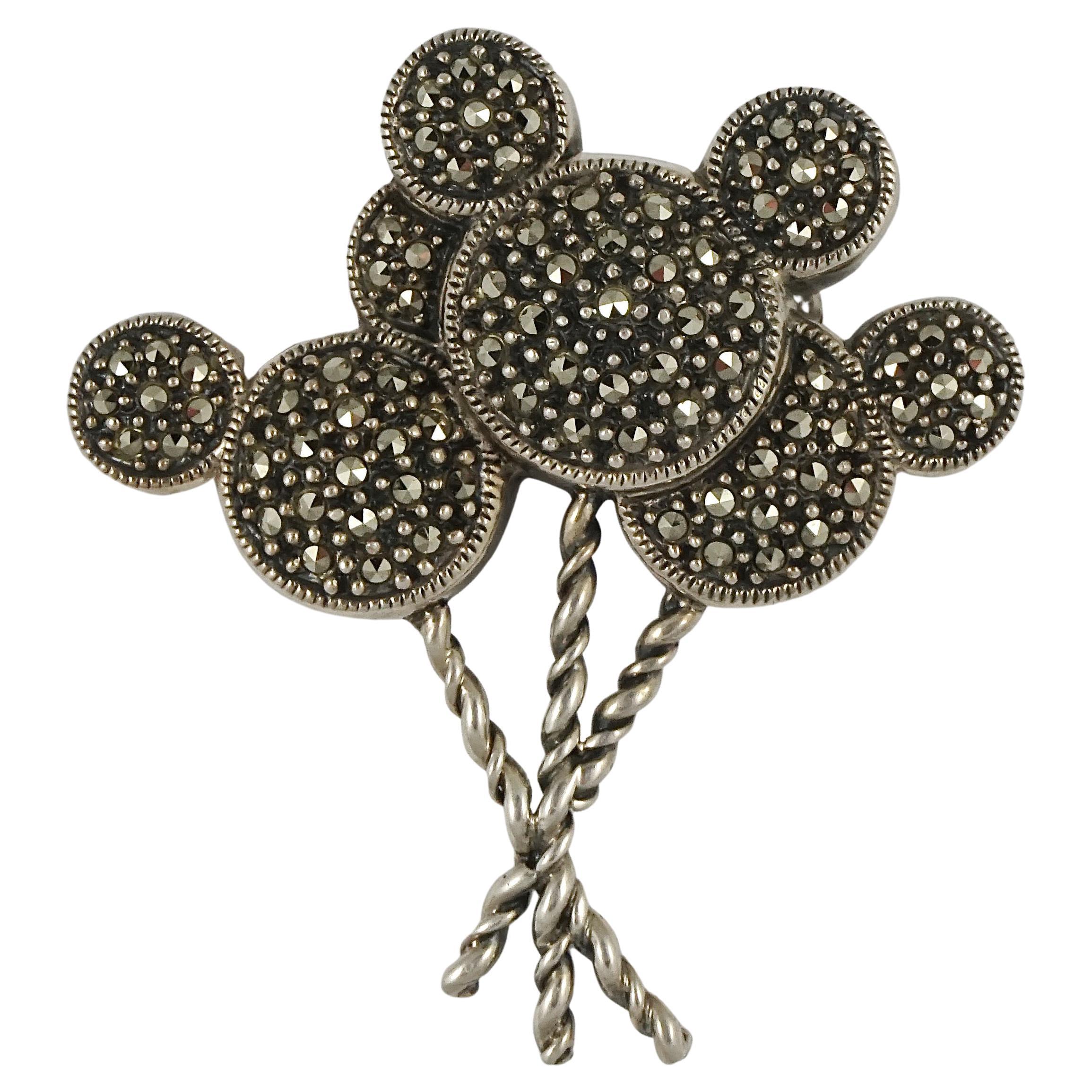 Judith Jack Sterling Silver and Marcasite Disney Mickey Mouse Balloon Brooch For Sale